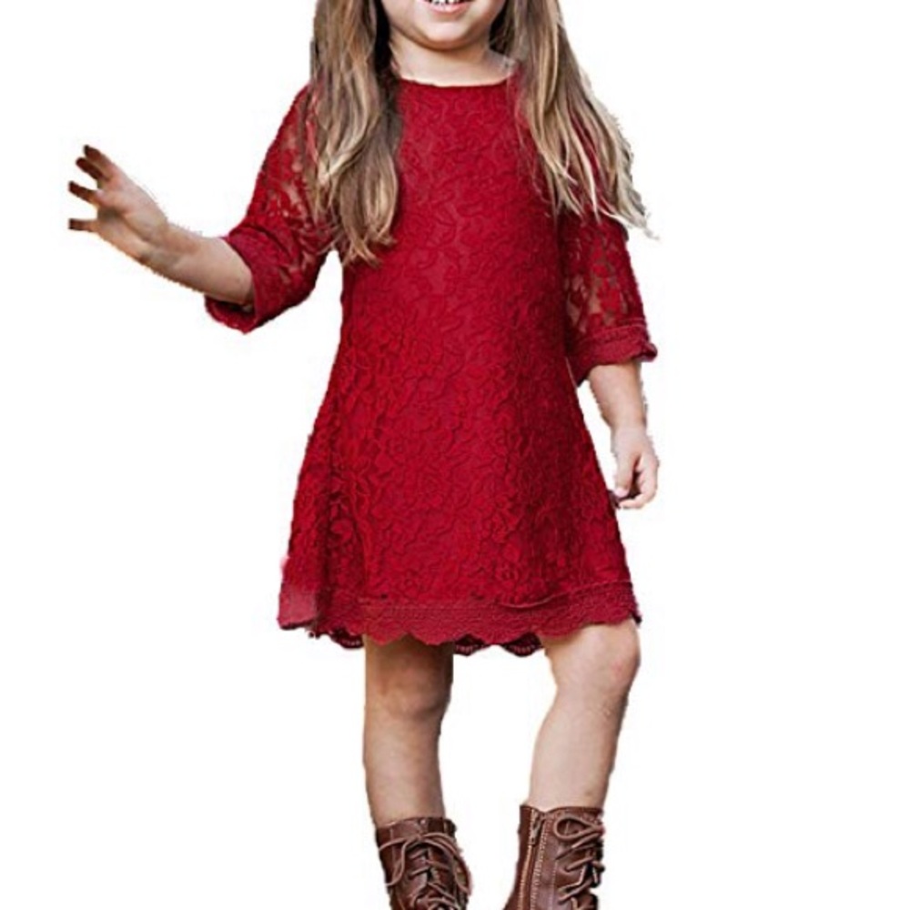 Flower girl dress lace dress 3/4 sleeve dress